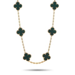 Van Cleef & Arpels Alhambra 18K Yellow Gold Malachite 20 Motif Necklace