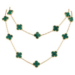 Collar Van Cleef & Arpels Alhambra de oro amarillo de 18 quilates con 20 motivos de malaquita