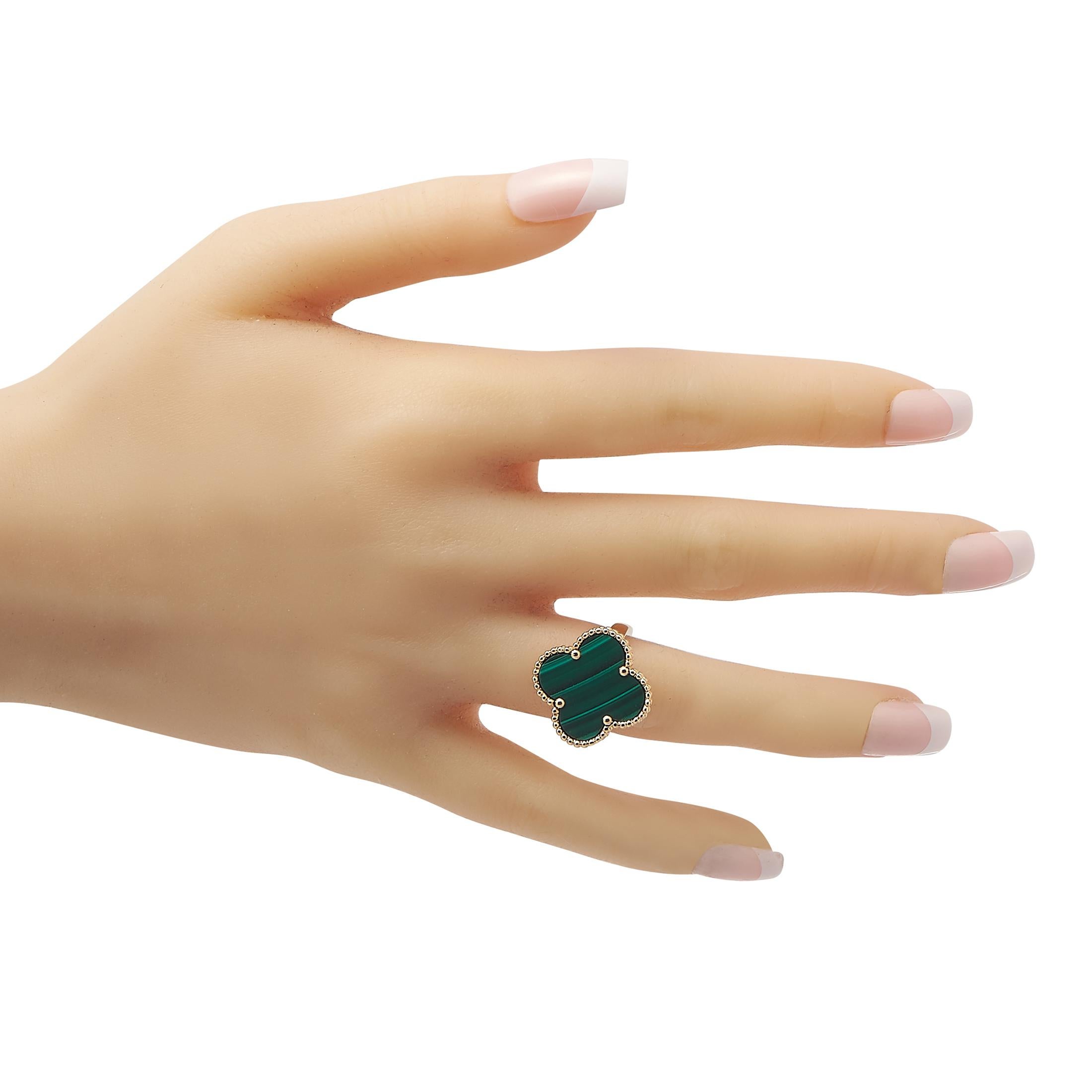 Van Cleef & Arpels Alhambra 18K Yellow Gold Malachite Ring In Excellent Condition In Southampton, PA