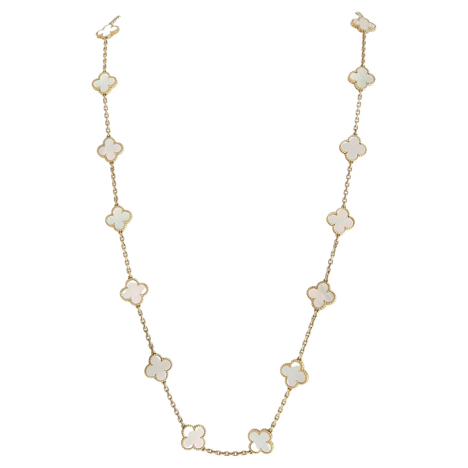 Van Cleef & Arpels Alhambra 18K Yellow Gold Mother of Pearl 20 Motif Necklace