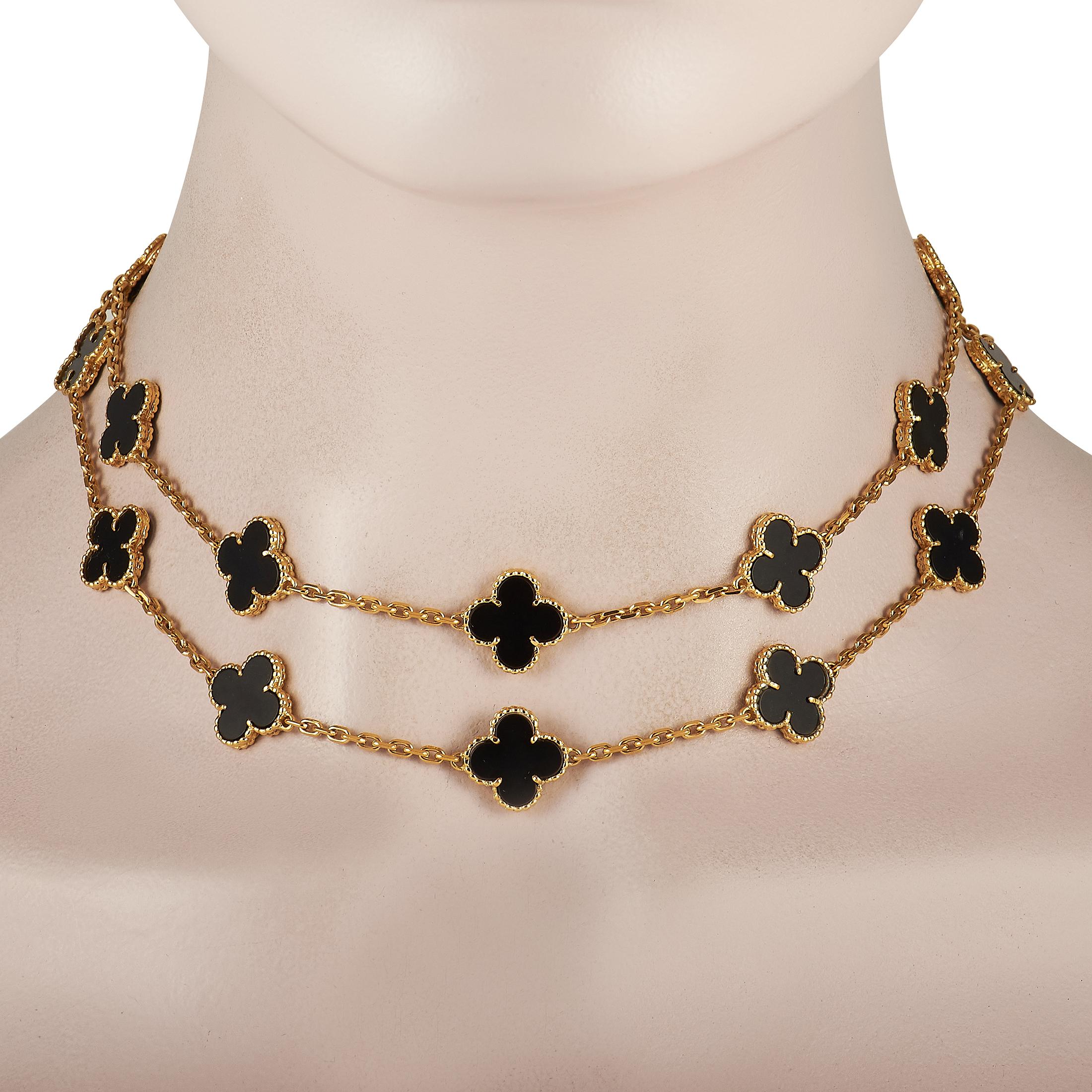 Van Cleef & Arpels Alhambra Halskette mit 20 Onyx-Motiv aus 18 Karat Gelbgold (Gemischter Schliff)