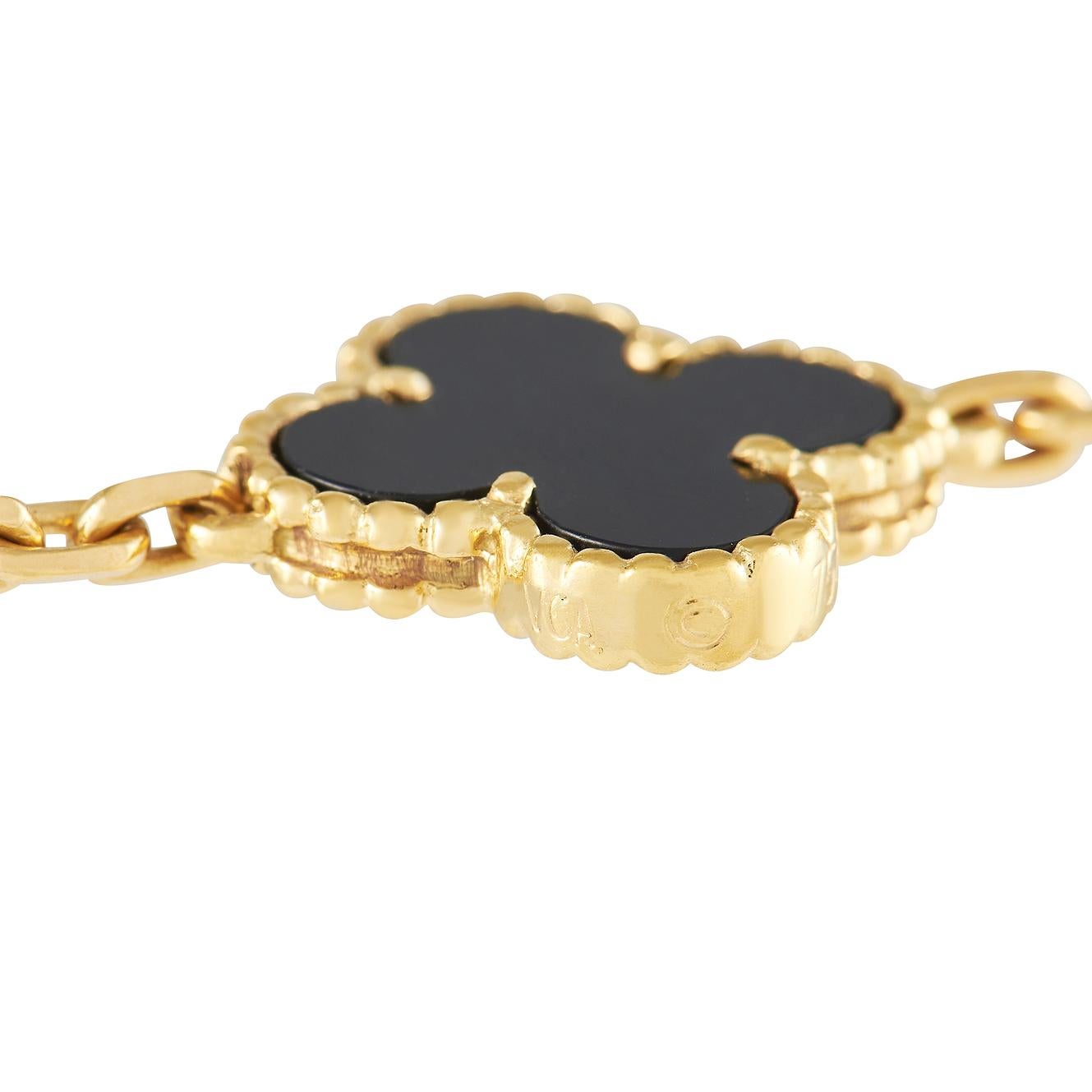 Van Cleef & Arpels Alhambra Halskette mit 20 Onyx-Motiv aus 18 Karat Gelbgold Damen