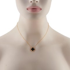 Van Cleef & Arpels Alhambra 18K Yellow Gold Onyx Necklace VC13-031326