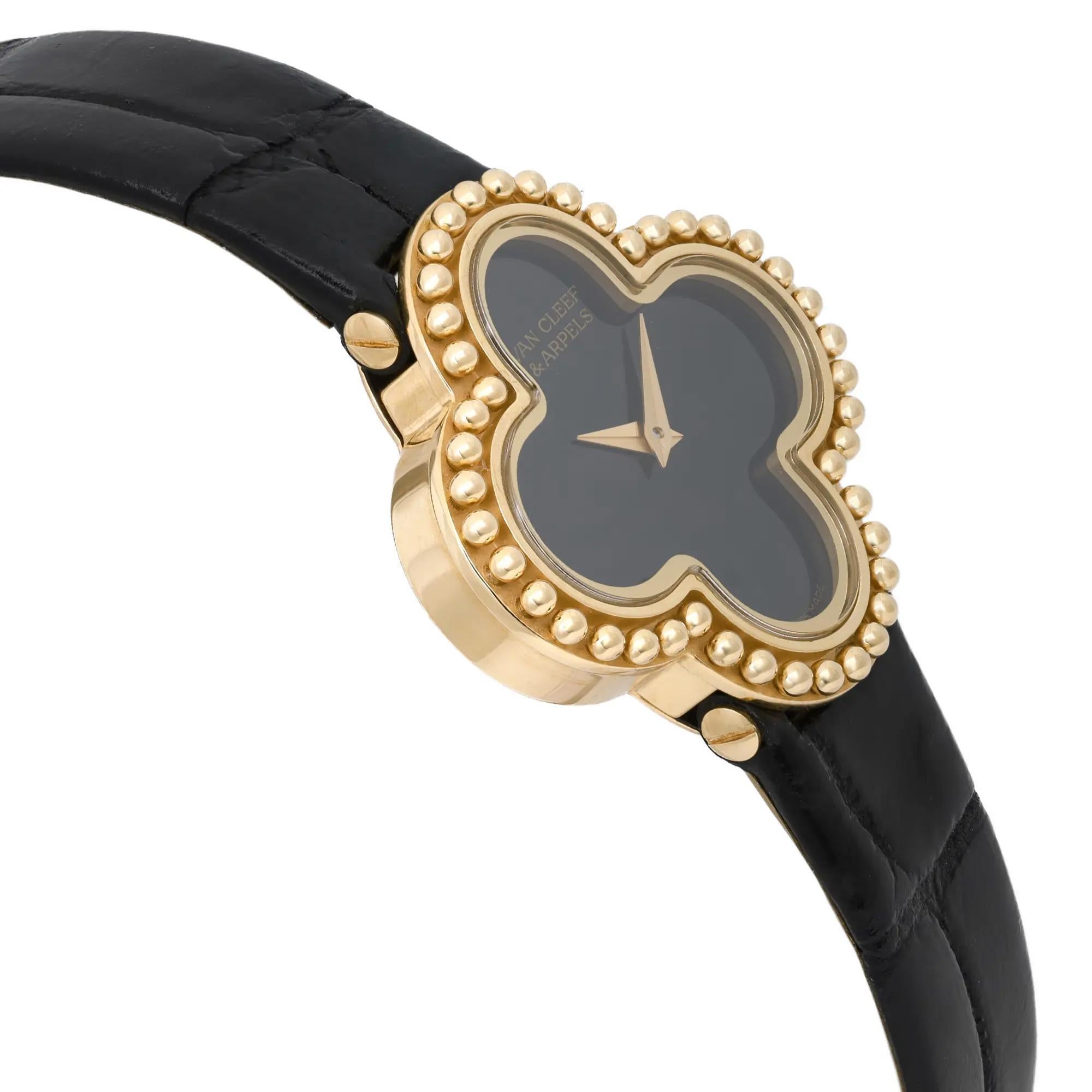 Van Cleef & Arpels Alhambra 18K Yellow Gold Onyx Quartz Ladies Watch VCARD21900 In Excellent Condition In New York, NY