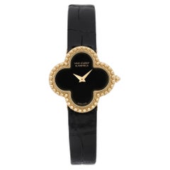 Van Cleef & Arpels Alhambra 18K Yellow Gold Onyx Quartz Ladies Watch VCARD21900