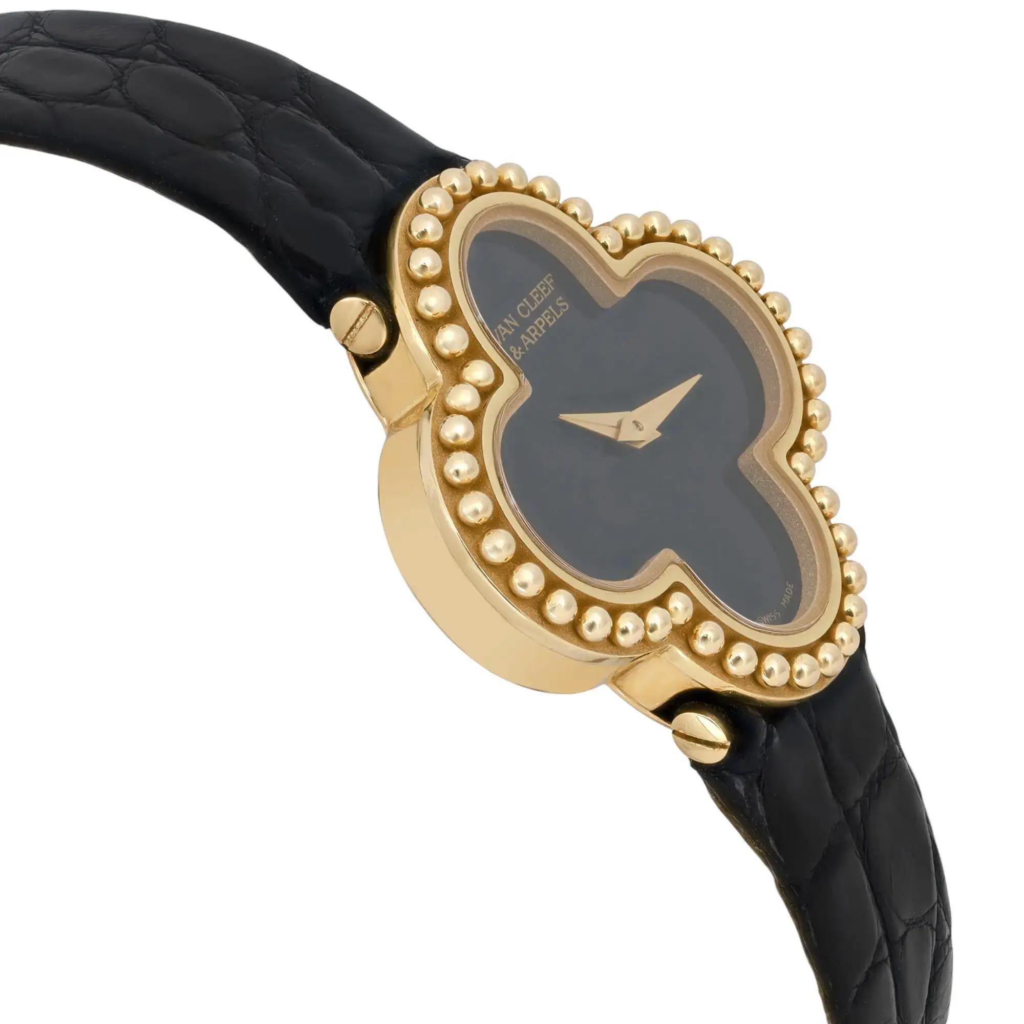 Women's Van Cleef & Arpels Alhambra 18K Yellow Gold Onyx Quartz Watch VCARD21900 For Sale