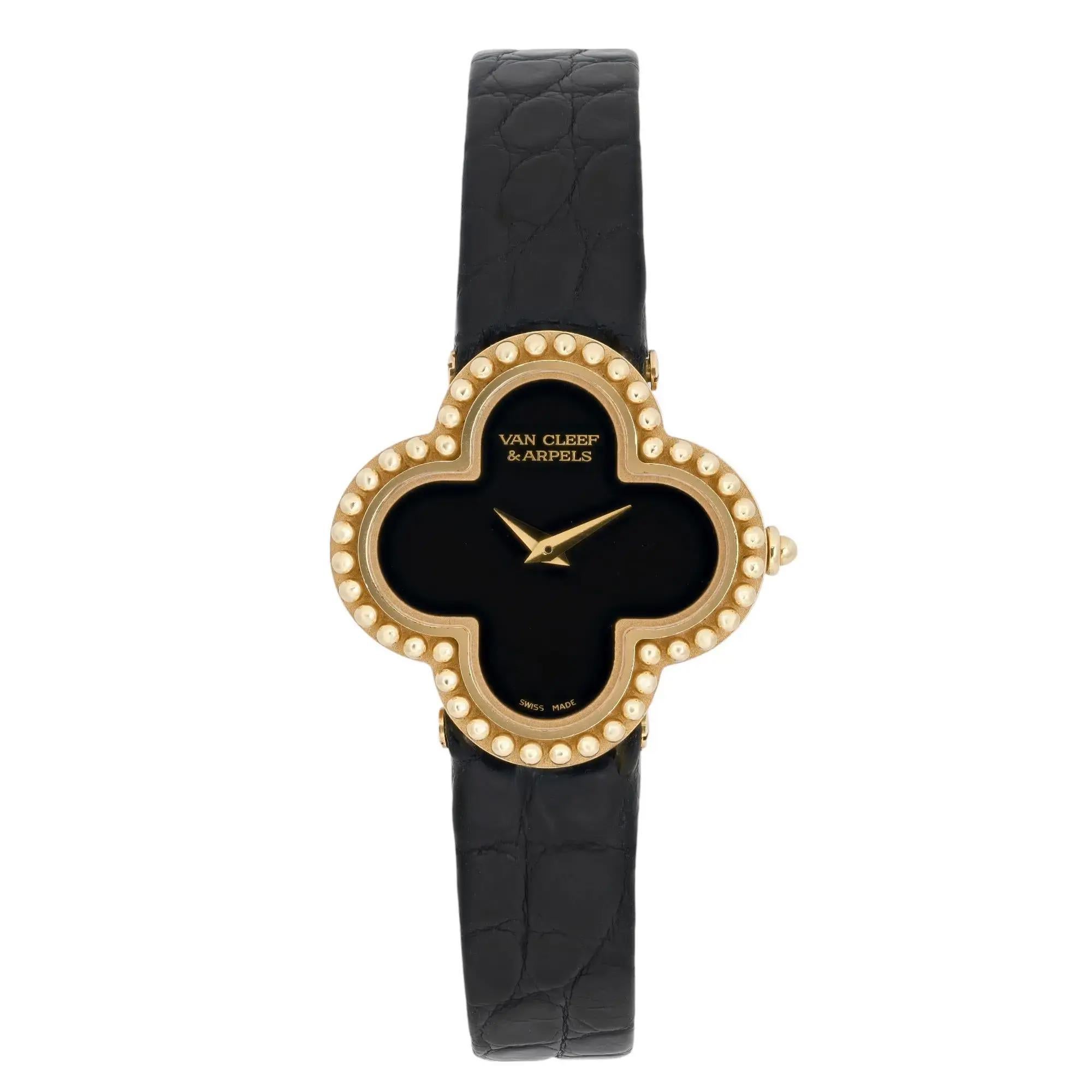 Van Cleef & Arpels Alhambra 18K Yellow Gold Onyx Quartz Watch VCARD21900 For Sale