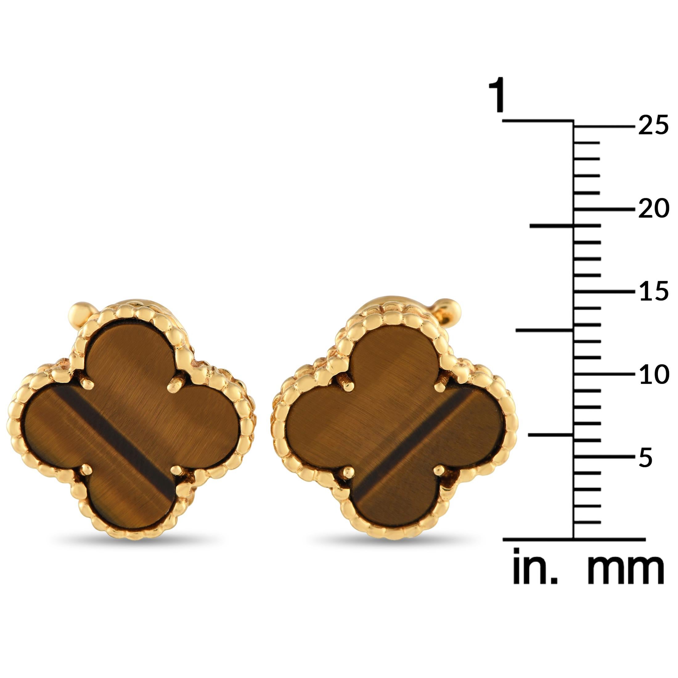 Crafted from opulent 18K Yellow Gold, these iconic Van Cleef & Arpels Alhambra earrings are the perfect addition to any jewelry collection. Featuring the luxury brand’s signature clover motif, each one measures 0.65” round and features dynamic