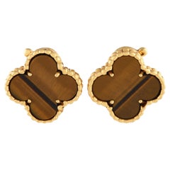 Van Cleef & Arpels Alhambra 18K Yellow Gold Tiger's Eye Clip-On Earrings