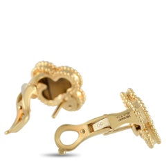 Van Cleef & Arpels Alhambra 18K Yellow Gold Tigers Eye Earrings