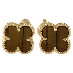 Van Cleef & Arpels Alhambra 18K Yellow Gold Tigers Eye Earrings