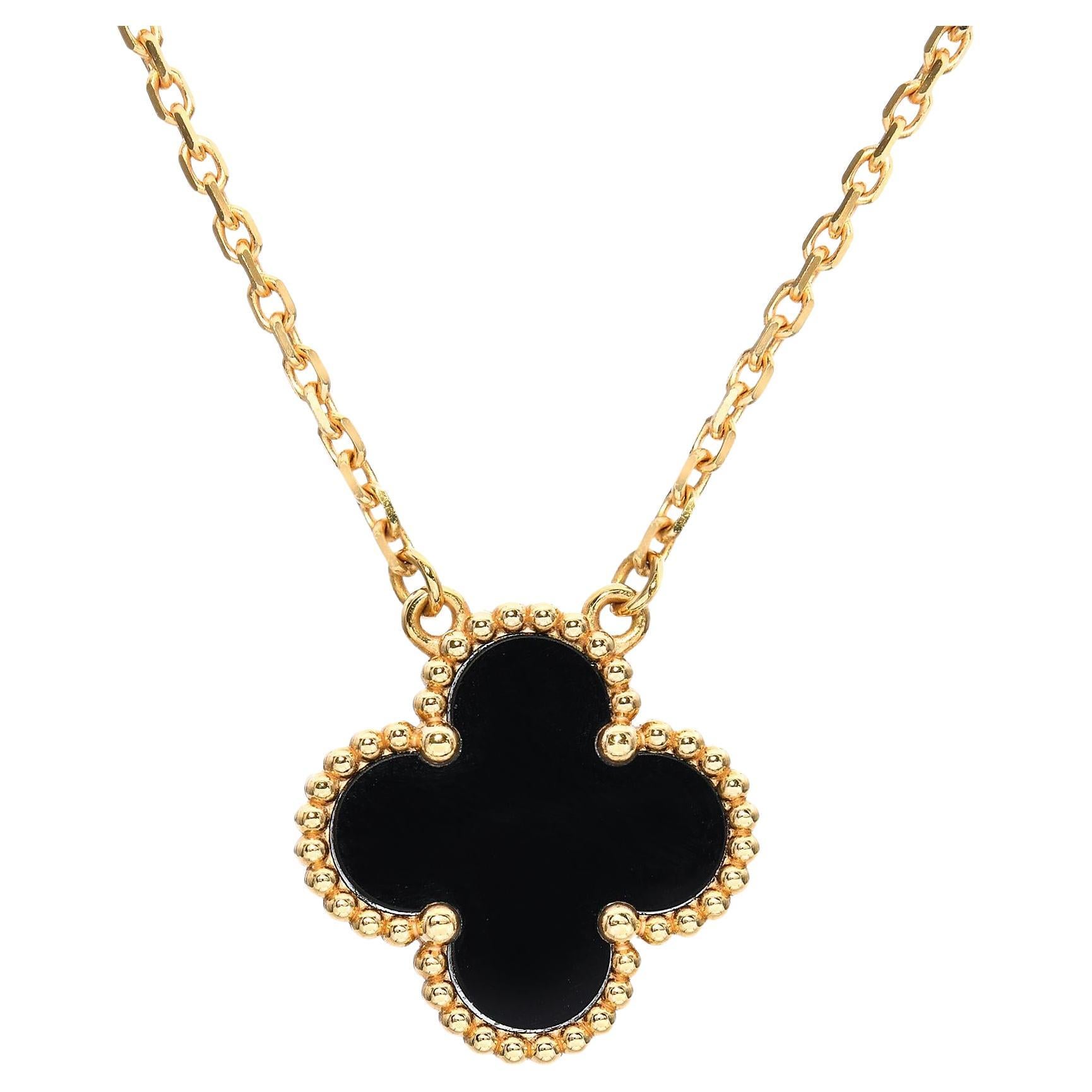 Van Cleef & Arpels Alhambra 18k Yellow Gold with Black Onyx Necklace
