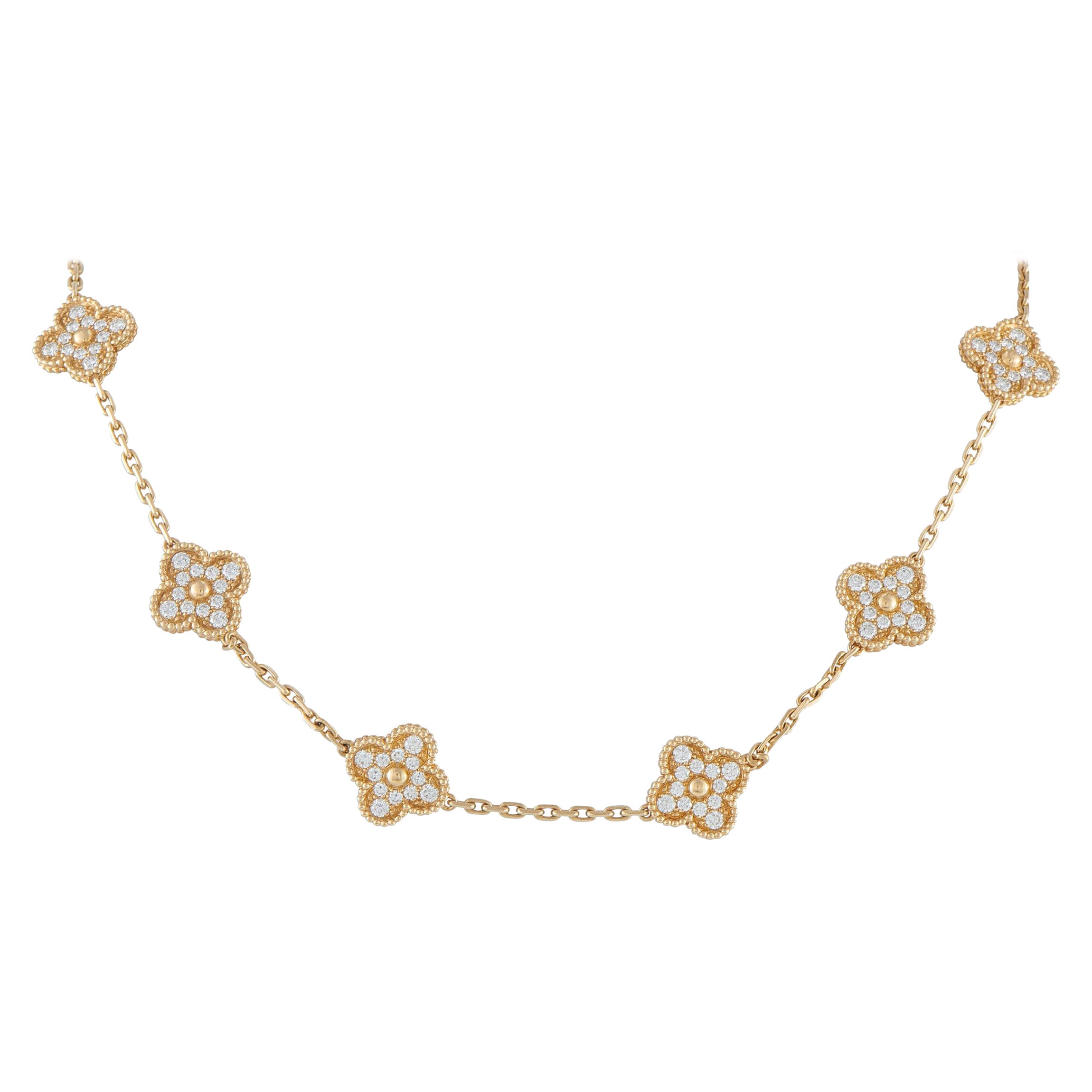Van Cleef 
Arpels Alhambra 18KGold 4.83ct Diamond 10-Motif Necklace VC07-120825