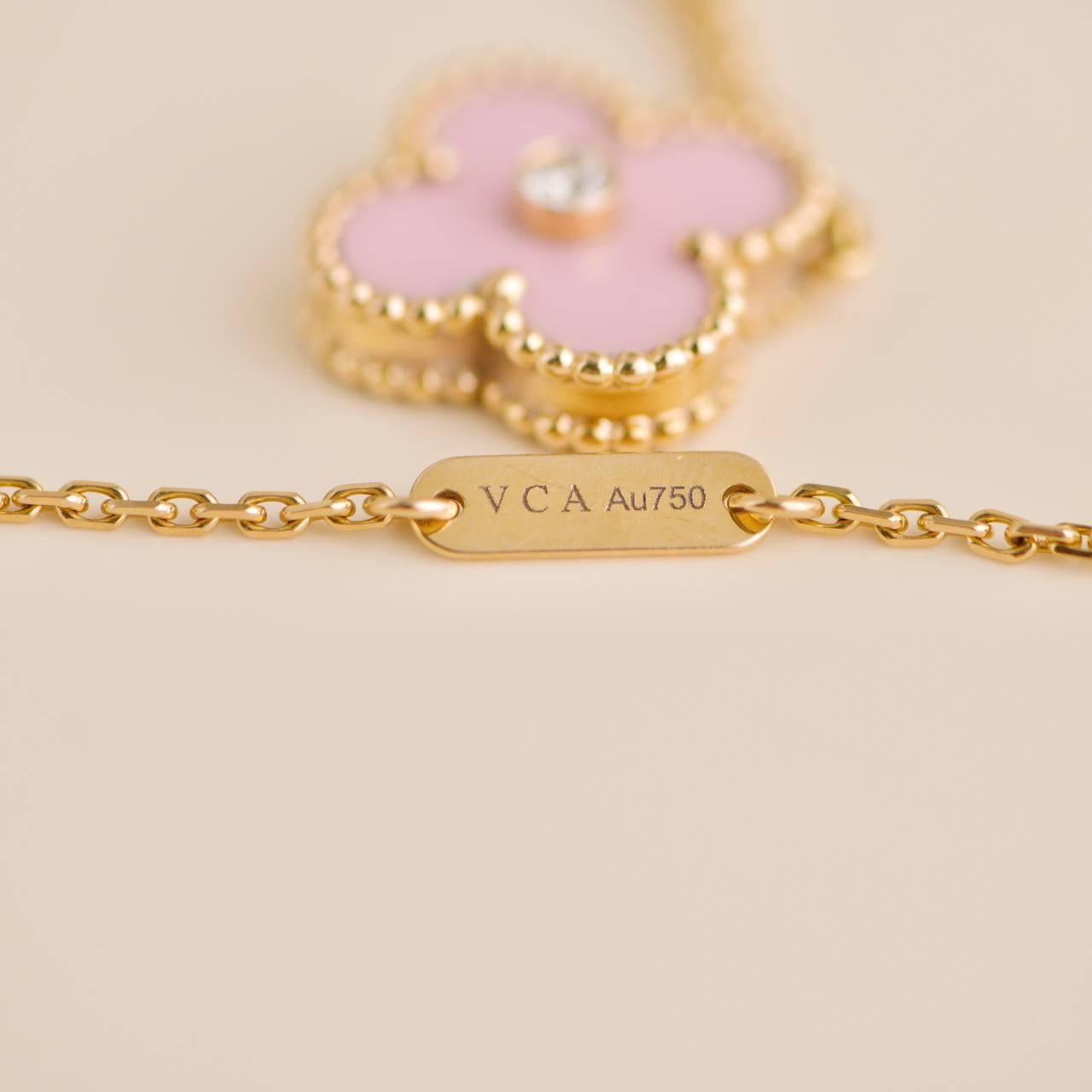 Van Cleef & Arpels Alhambra 2015 Diamond Pink Sèvres Porcelain Holiday Pendant 1