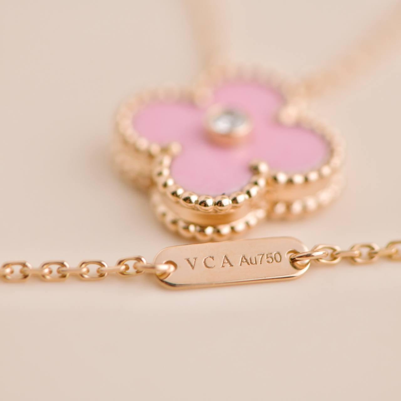 Women's or Men's Van Cleef & Arpels Alhambra 2015 Holiday Diamond Pink Sèvres Porcelain Pendant