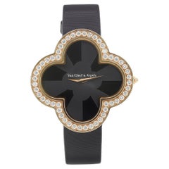 Van Cleef & Arpels Alhambra Diamond 18k Gold Black Dial Ladies Watch 257274