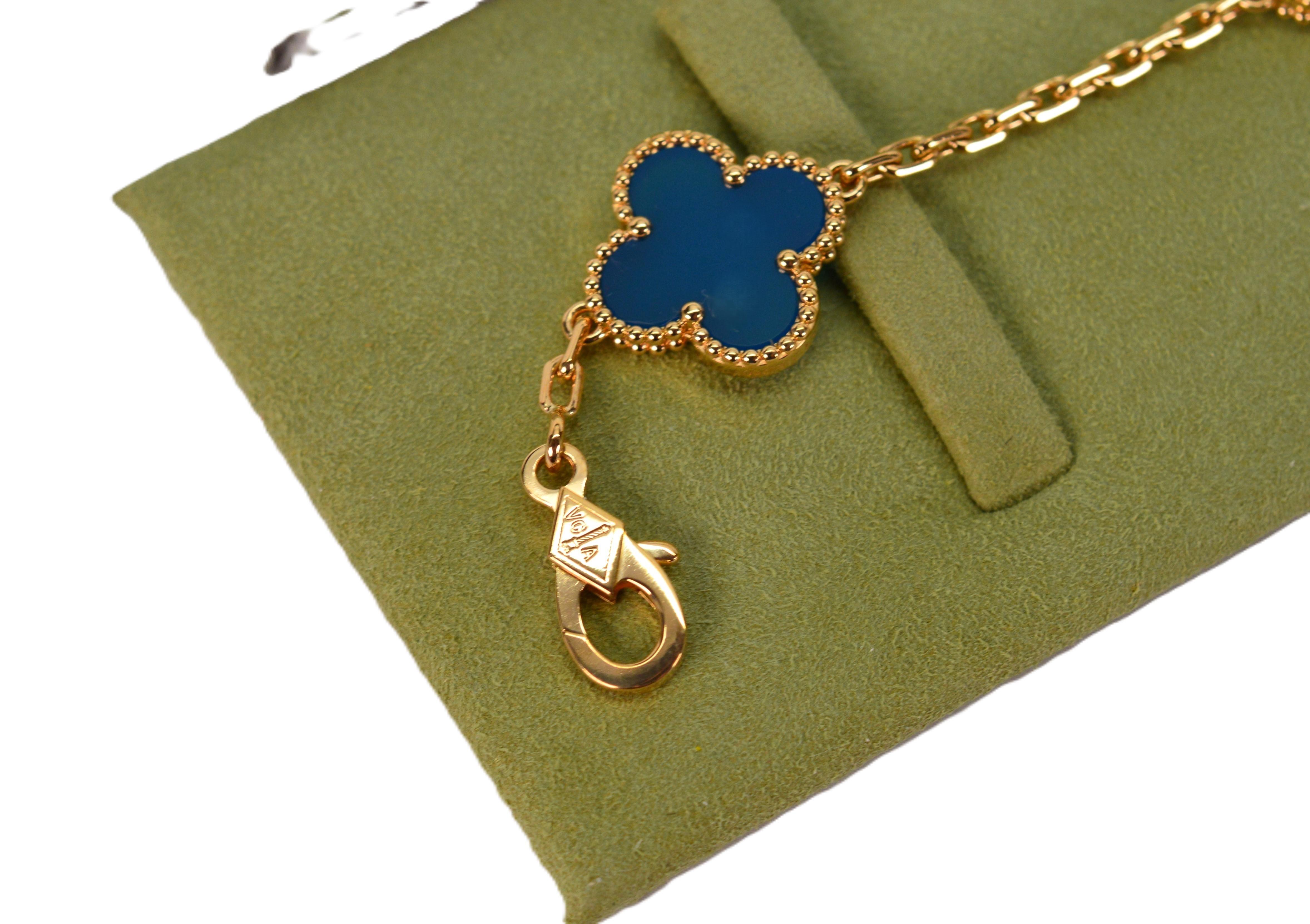 Donna Bracciale Van Cleef & Arpels Alhambra 5 Motivi Agata Blu Oro Giallo 18 Carati