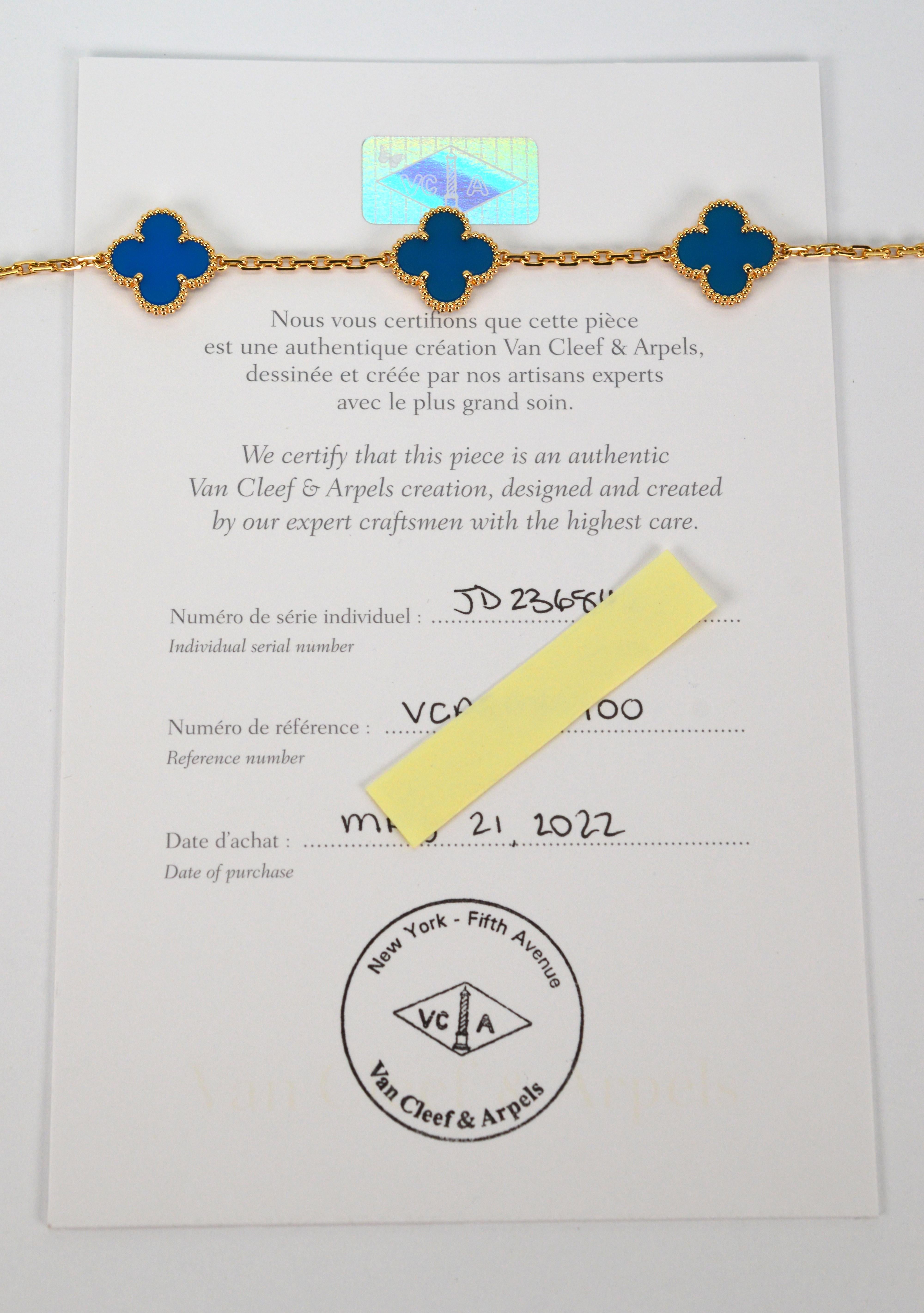 Bracciale Van Cleef & Arpels Alhambra 5 Motivi Agata Blu Oro Giallo 18 Carati 2