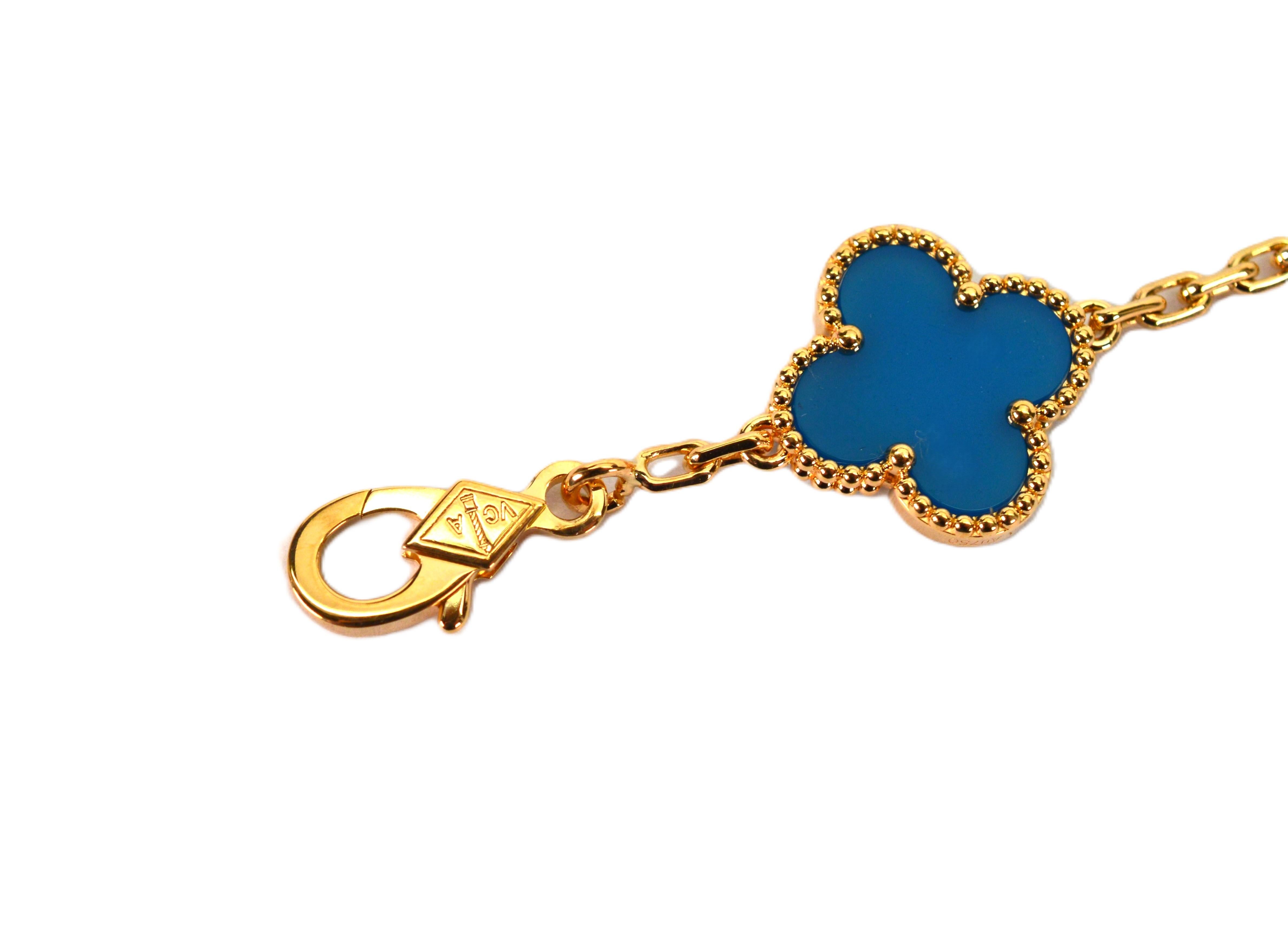 Bracciale Van Cleef & Arpels Alhambra 5 Motivi Agata Blu Oro Giallo 18 Carati 3