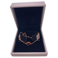 Van Cleef & Arpels Alhambra 5-Motif Bracelet in 18K Gold with Red Carnelian