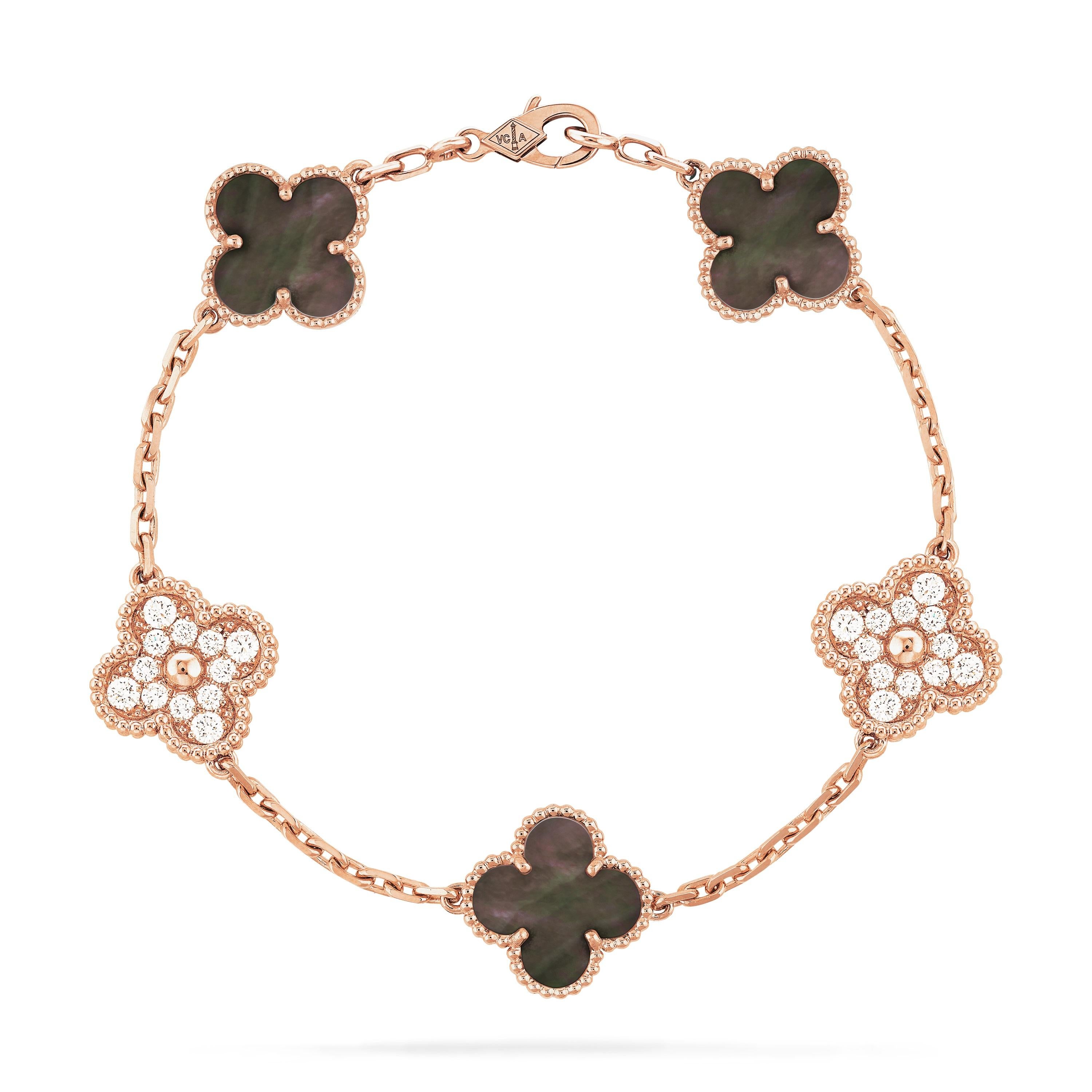 Women's Van Cleef & Arpels Alhambra 5 motif Bracelet with  Diamonds and  18k Yellow Gold