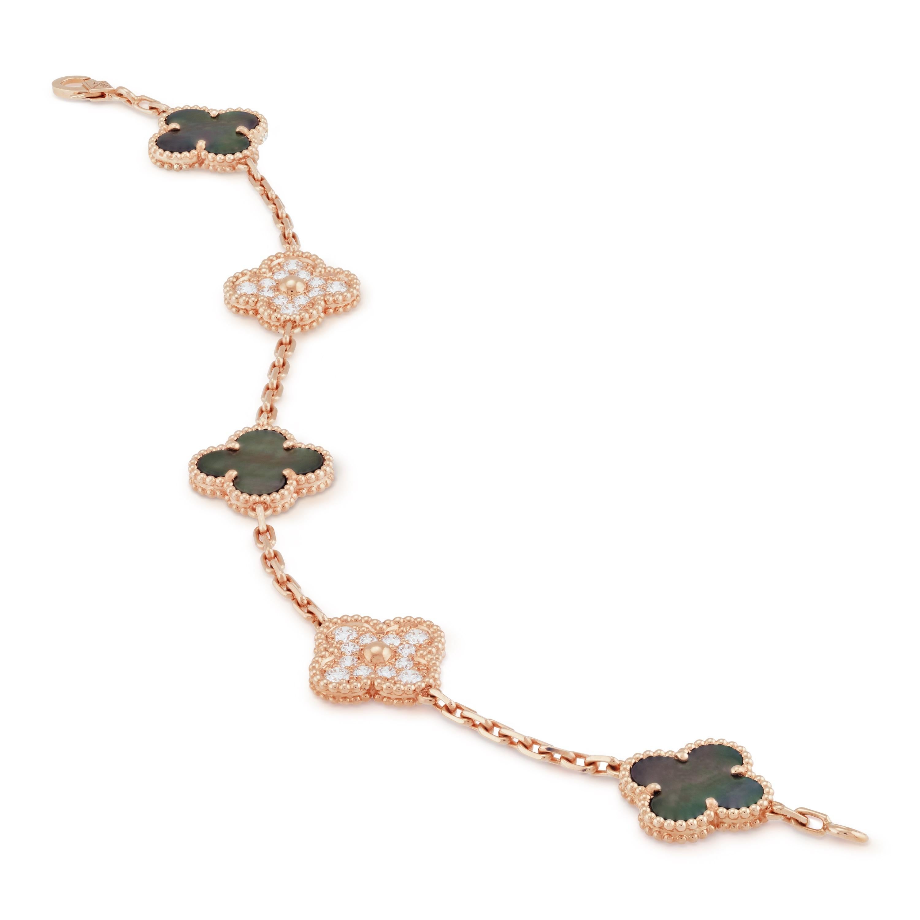 Van Cleef & Arpels Alhambra 5 motif Bracelet with  Diamonds and  18k Yellow Gold 1