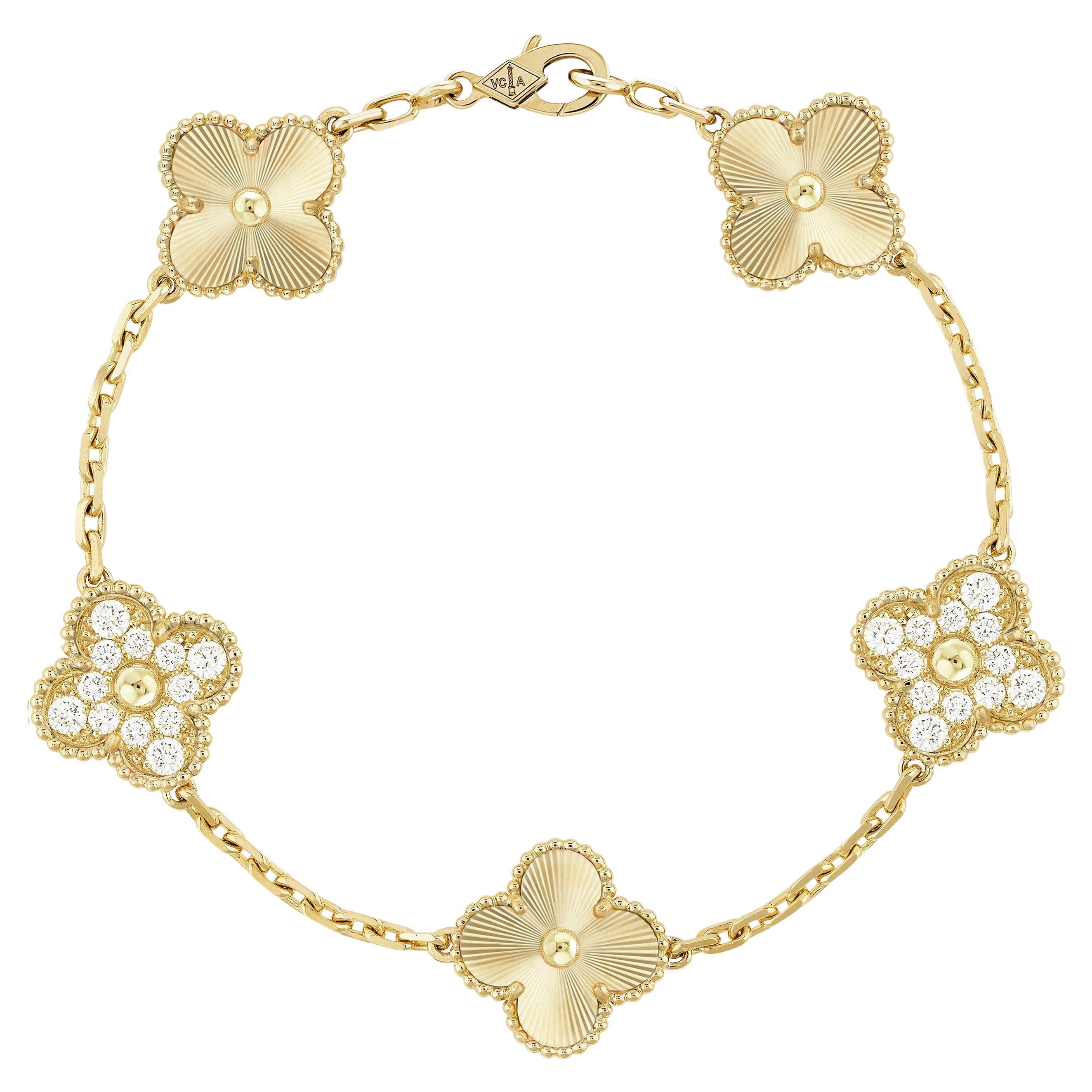 Van Cleef & Arpels Alhambra 5 motif Bracelet with  Diamonds and  18k Yellow Gold