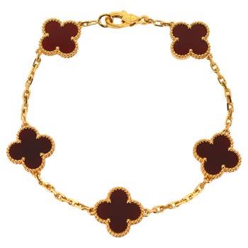 Van Cleef & Arpels Carnelian 5-Motif Alhambra Bracelet, 2022