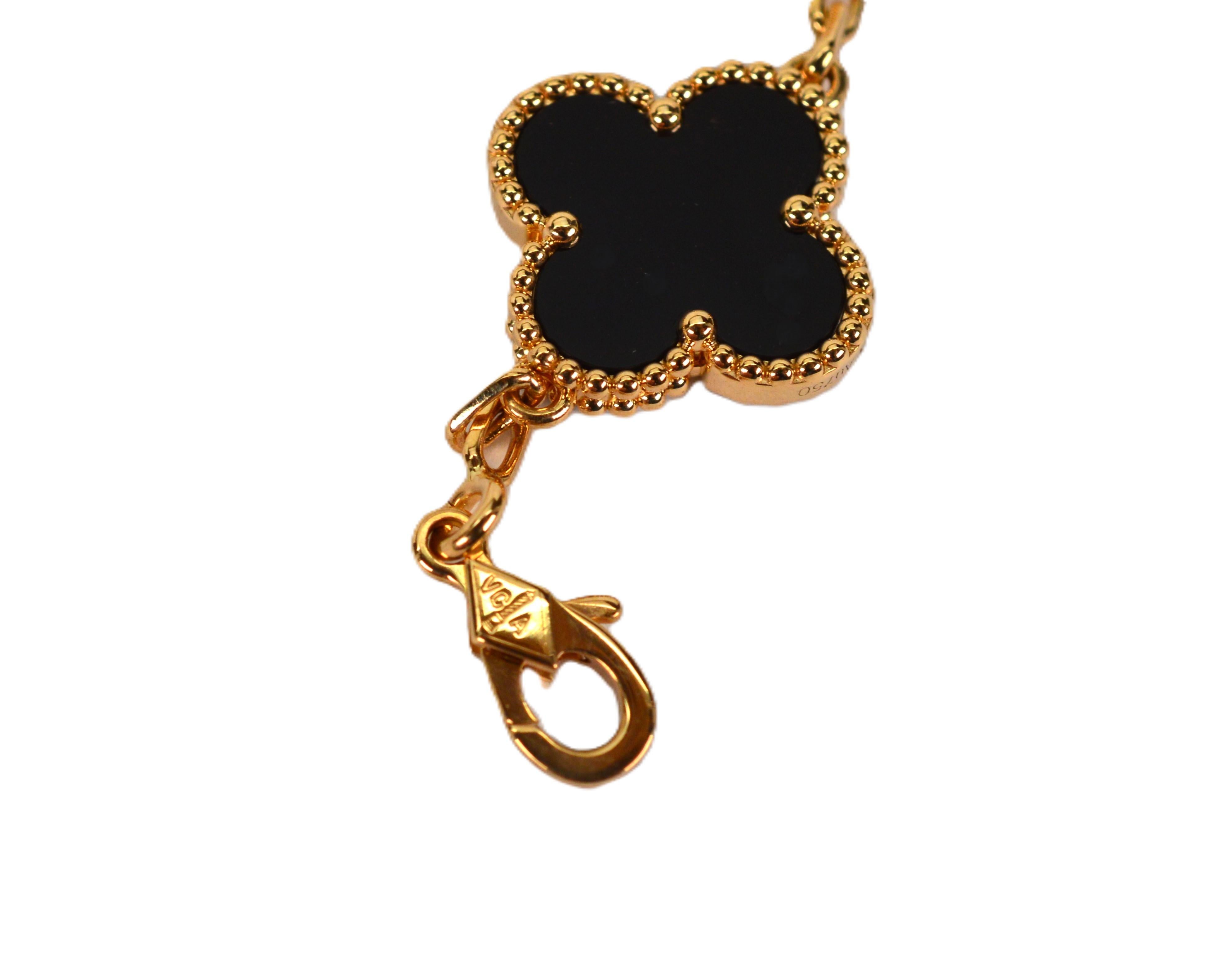Women's Van Cleef & Arpels Alhambra 5-Motif Onyx 18 Karat Yellow Gold Bracelet For Sale