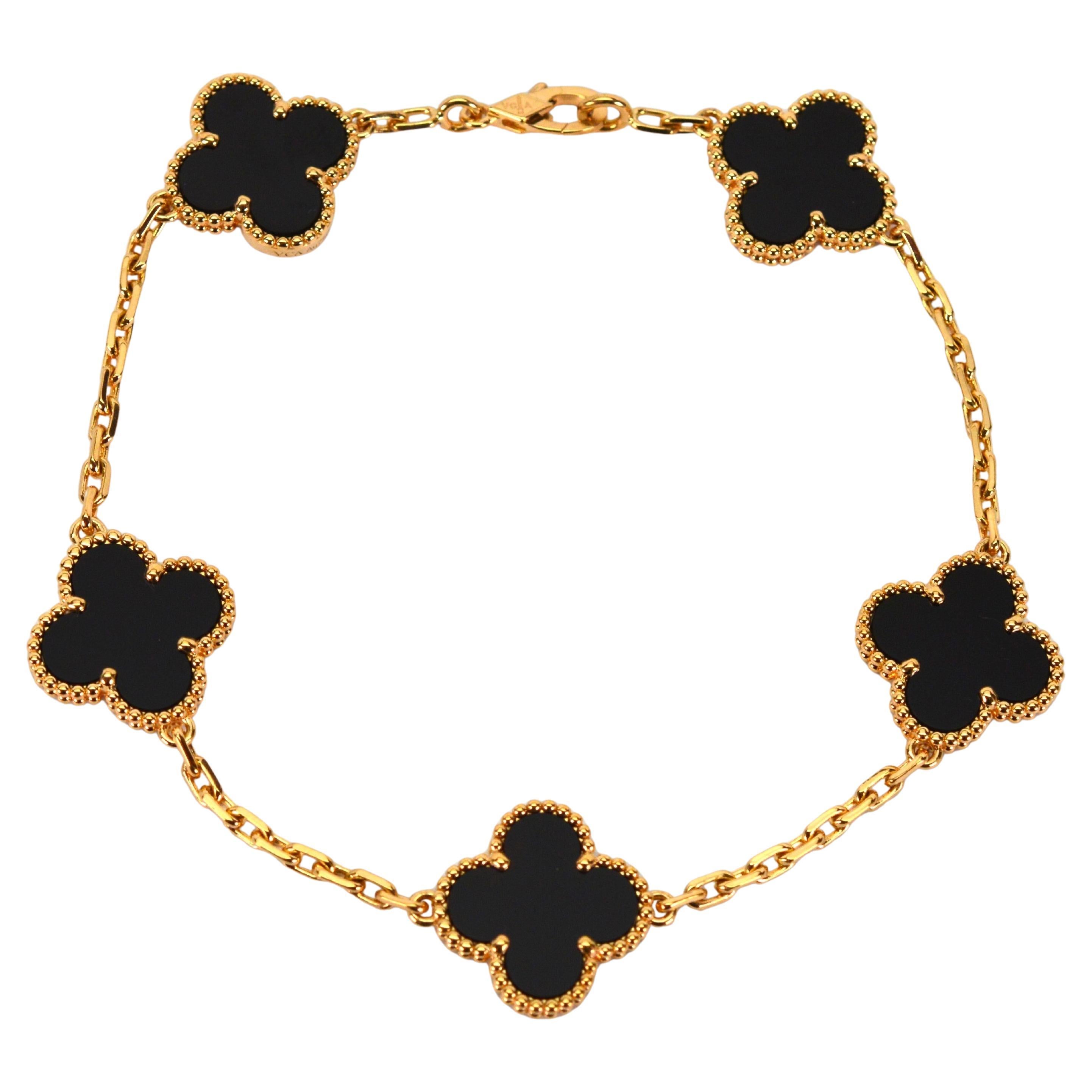 Van Cleef & Arpels Alhambra Armband aus 18 Karat Gelbgold mit 5 Motiven aus Onyx