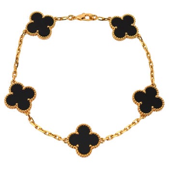 Van Cleef & Arpels Alhambra Armband aus 18 Karat Gelbgold mit 5 Motiven aus Onyx
