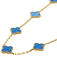 Van Cleef & Arpels Alhambra Blue Agate Necklace in 18K Yellow Gold