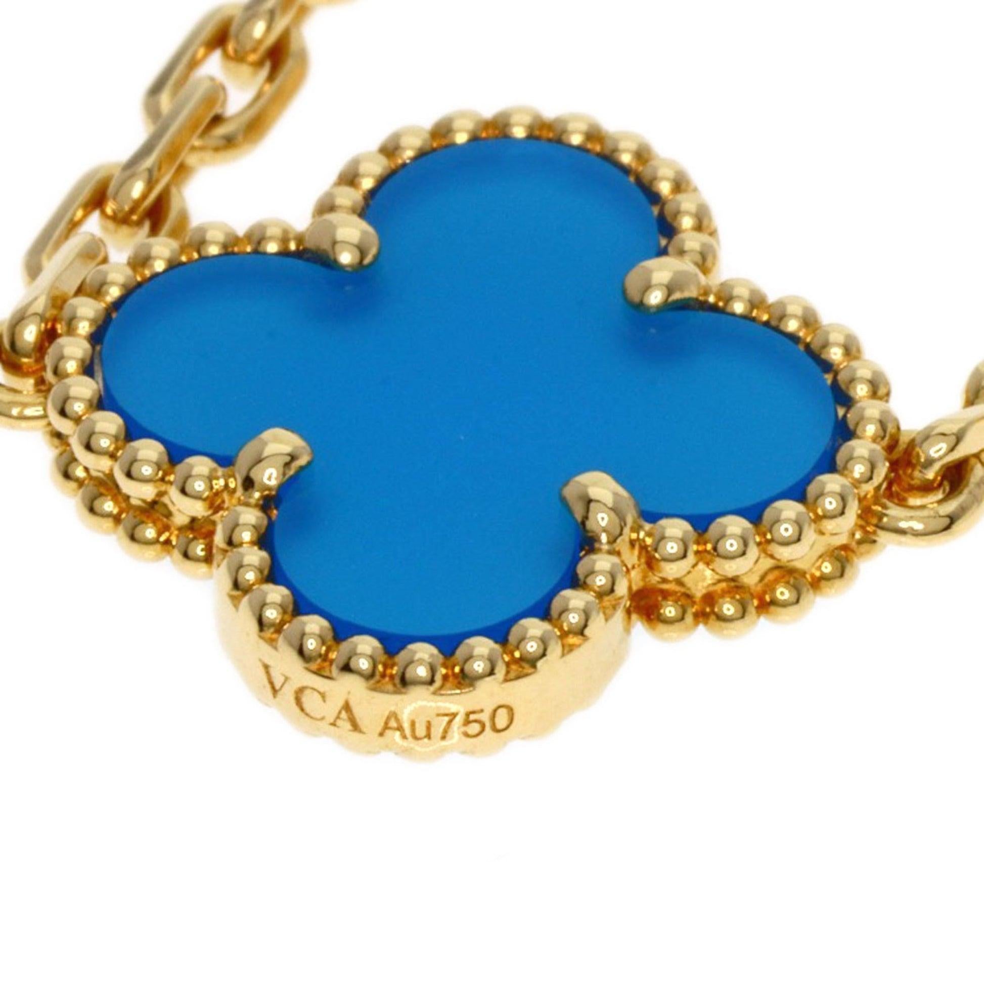 Van Cleef & Arpels Alhambra Blue Agate Necklace in 18K Yellow Gold In Excellent Condition For Sale In London, GB