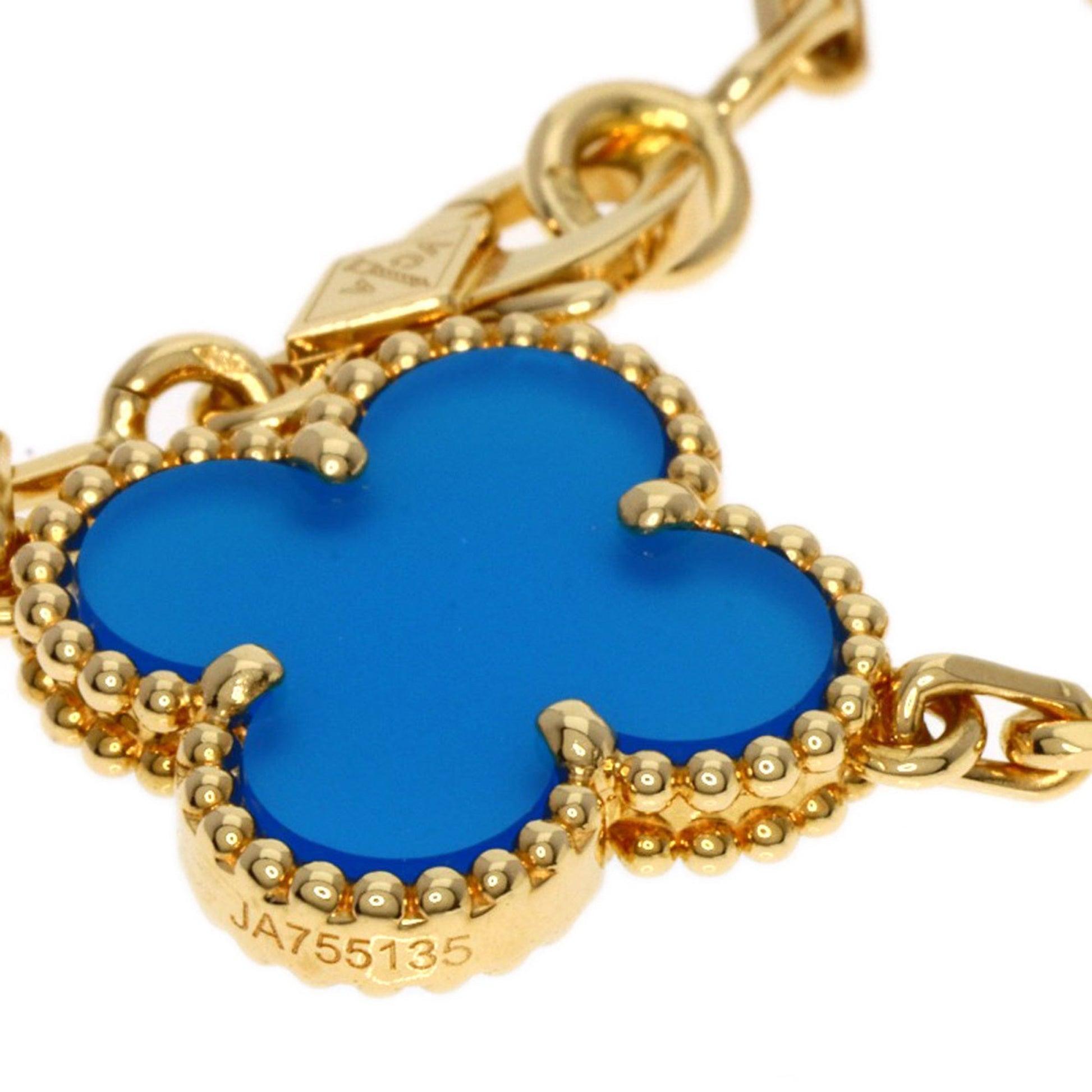 Women's Van Cleef & Arpels Alhambra Blue Agate Necklace in 18K Yellow Gold For Sale