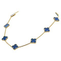 Van Cleef & Arpels Alhambra Blue Agate Necklace in 18K Yellow Gold
