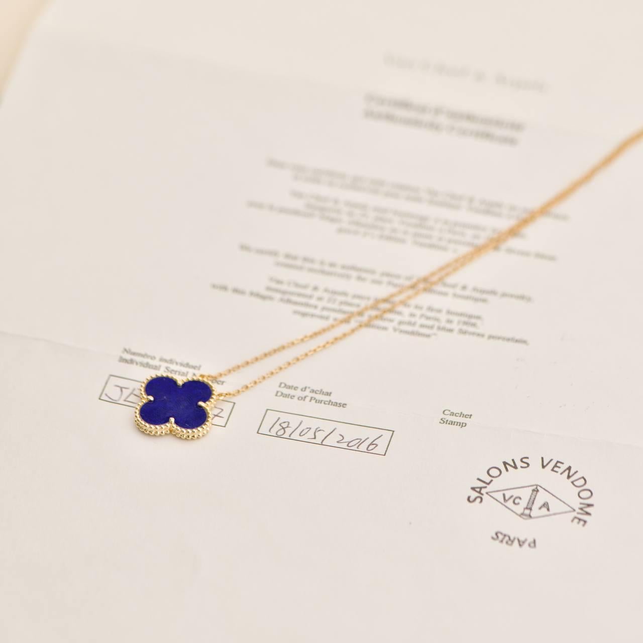 Women's or Men's Van Cleef & Arpels Alhambra Blue Sevres Porcelain 18K Yellow Gold Necklace For Sale