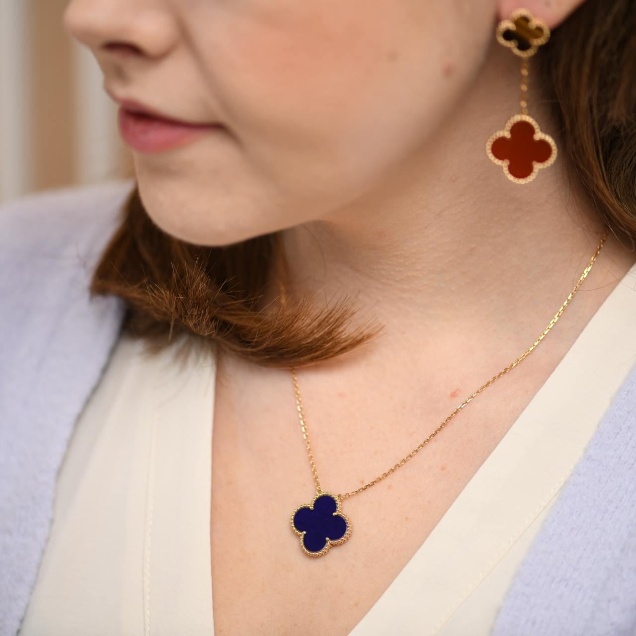 Van Cleef & Arpels Alhambra Blue Sevres Porcelain 18K Yellow Gold Necklace In Excellent Condition For Sale In Banbury, GB