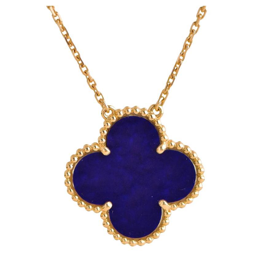 Van Cleef & Arpels Alhambra Blue Sevres Porcelain 18K Yellow Gold Necklace