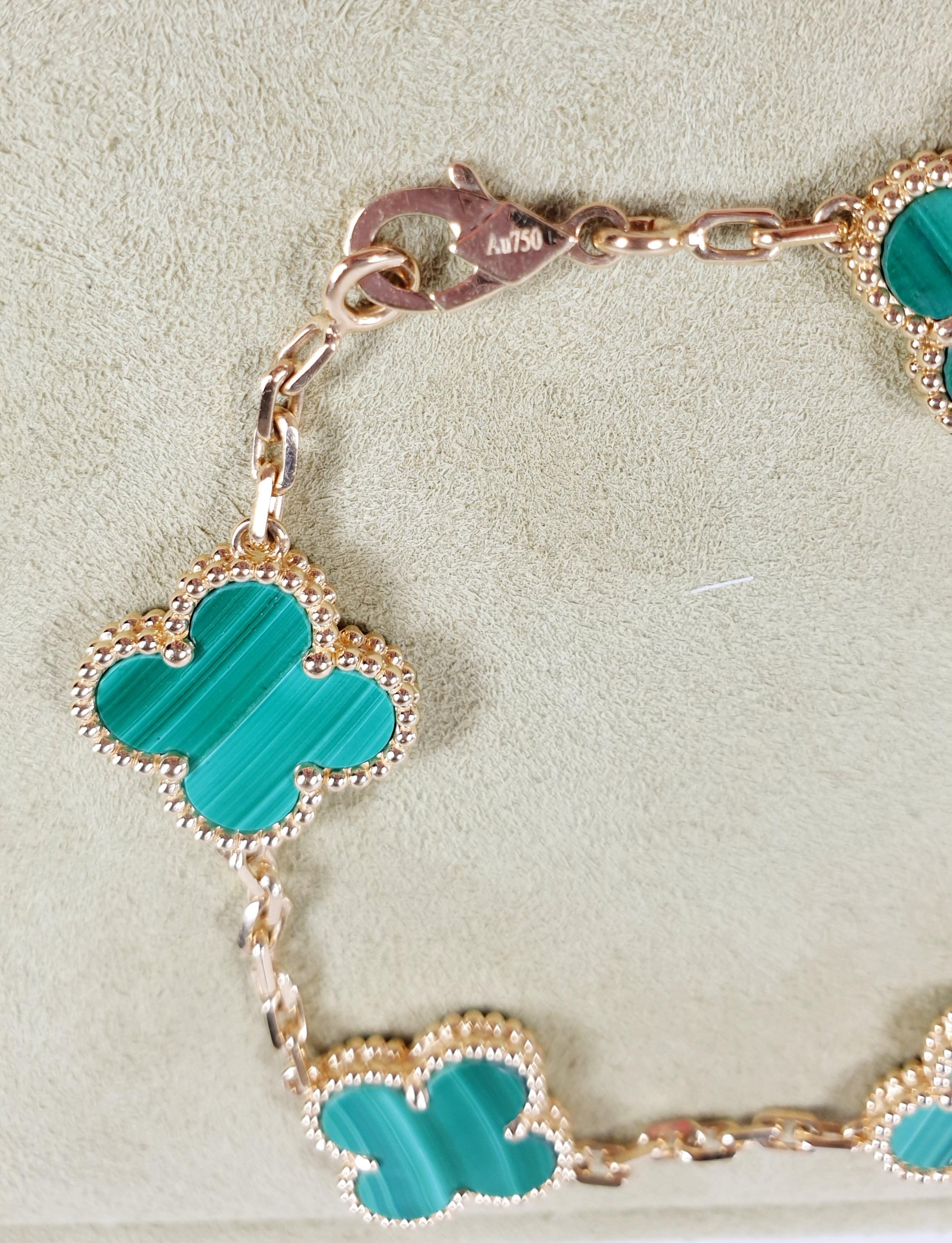 Van Cleef & Arpels: Alhambra-Armband  18 Karat Gelbgold und Malachit (Brillantschliff)