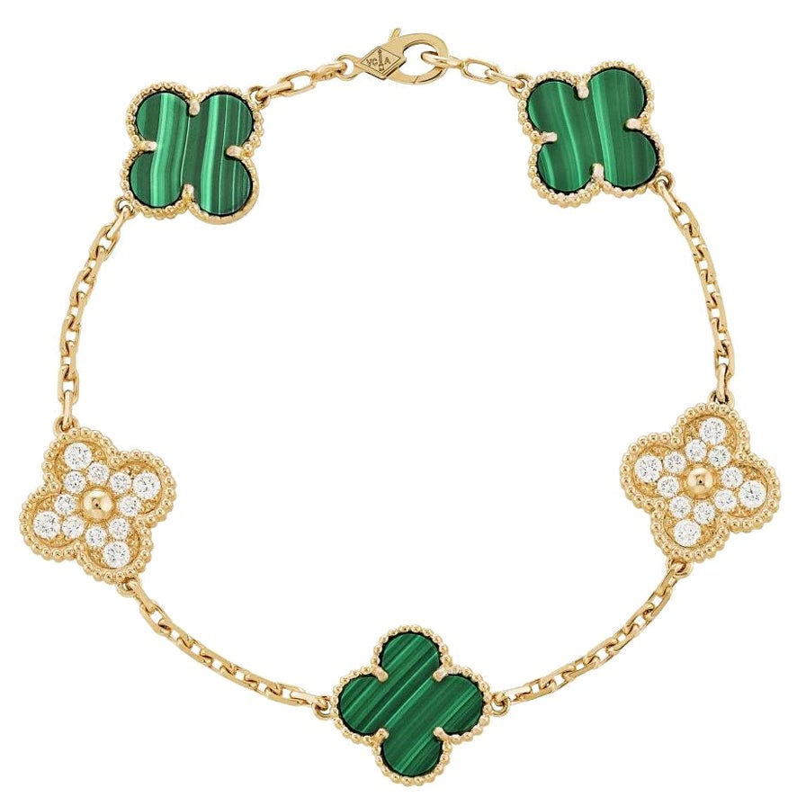 Van Cleef & Arpels Alhambra-Armband aus Diamanten und Malaquit in 18 Karat  Gold