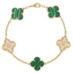 Van Cleef & Arpels Alhambra-Armband aus Diamanten und Malaquit in 18 Karat  Gold
