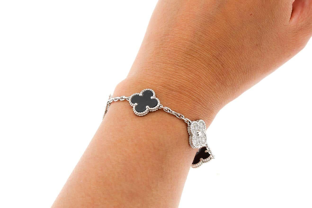 Van Cleef & Arpels Alhambra Bracelet in Diamonds and Onyx in 18k White Gold For Sale 1