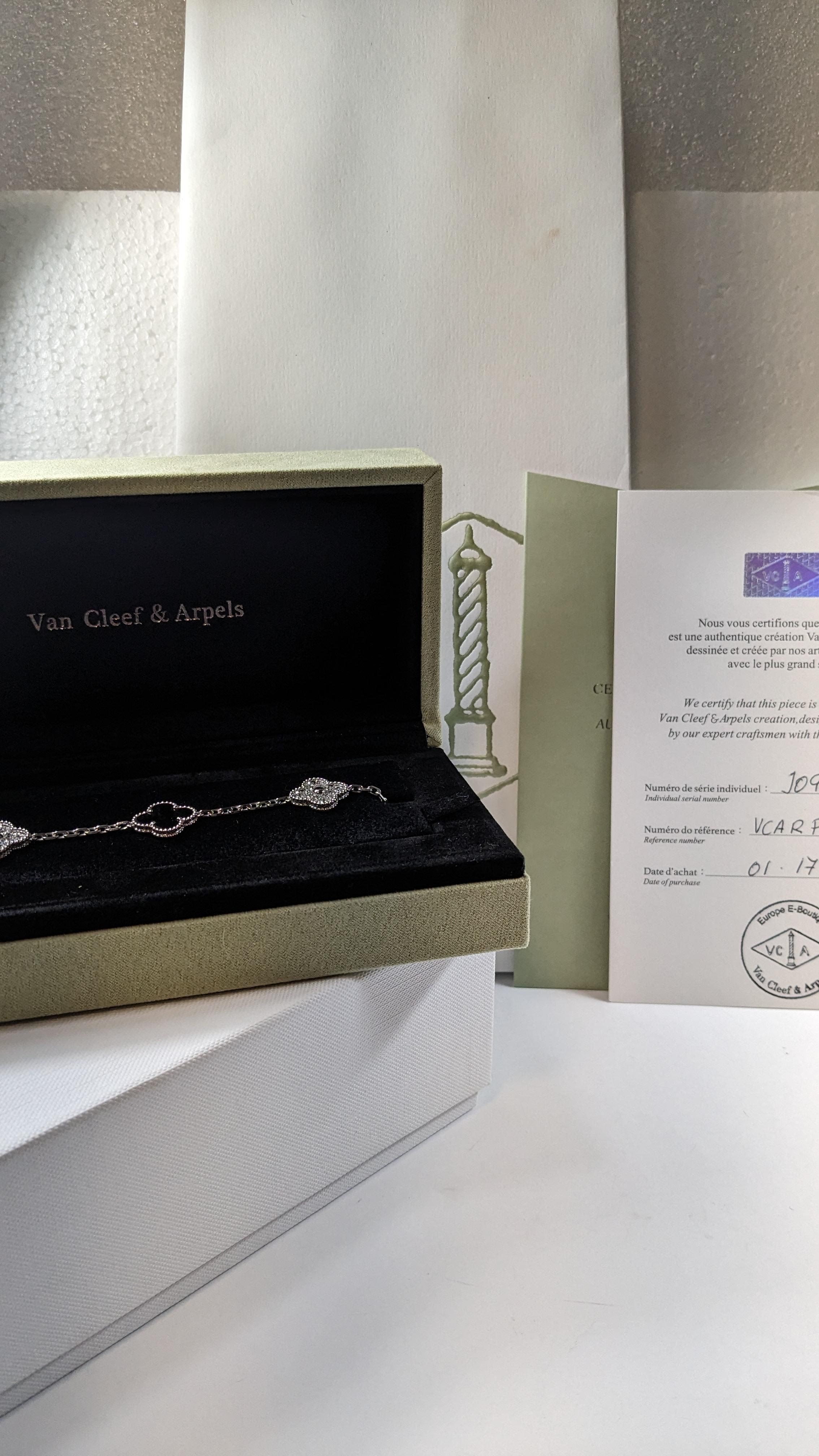 Van Cleef & Arpels Alhambra Bracelet in Diamonds and Onyx in 18k White Gold 1