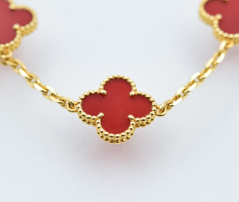 Van Cleef and Arpels Alhambra Carnelian 5 Motif Bracelet in 18 Karat