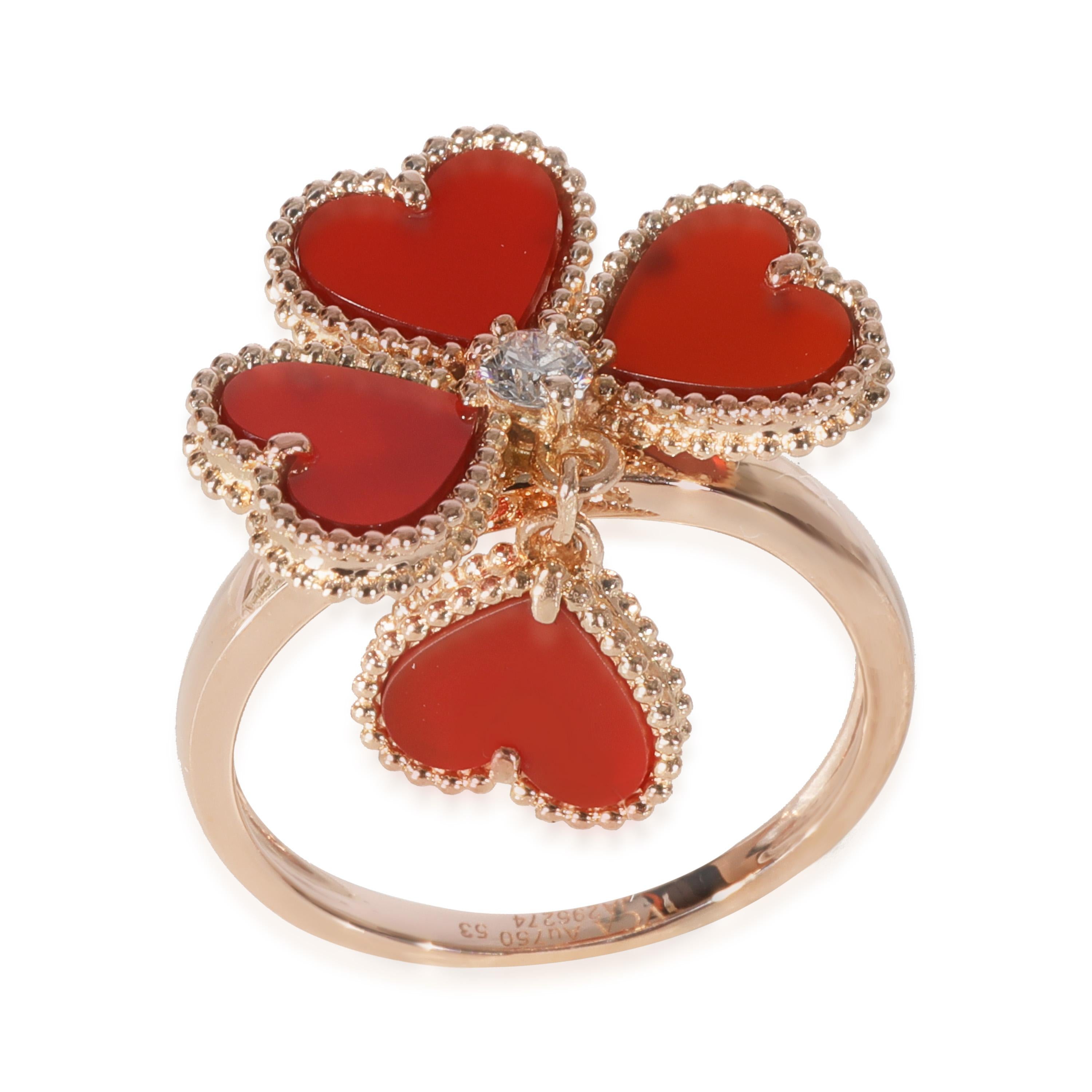 Van Cleef & Arpels Alhambra Karneol  Süß  Effeuillage  Ring aus 18 Karat Roségold im Zustand „Hervorragend“ in New York, NY