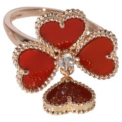 Van Cleef & Arpels Alhambra Carnelian Sweet Effeuillage Ring in 18k Rose Gold