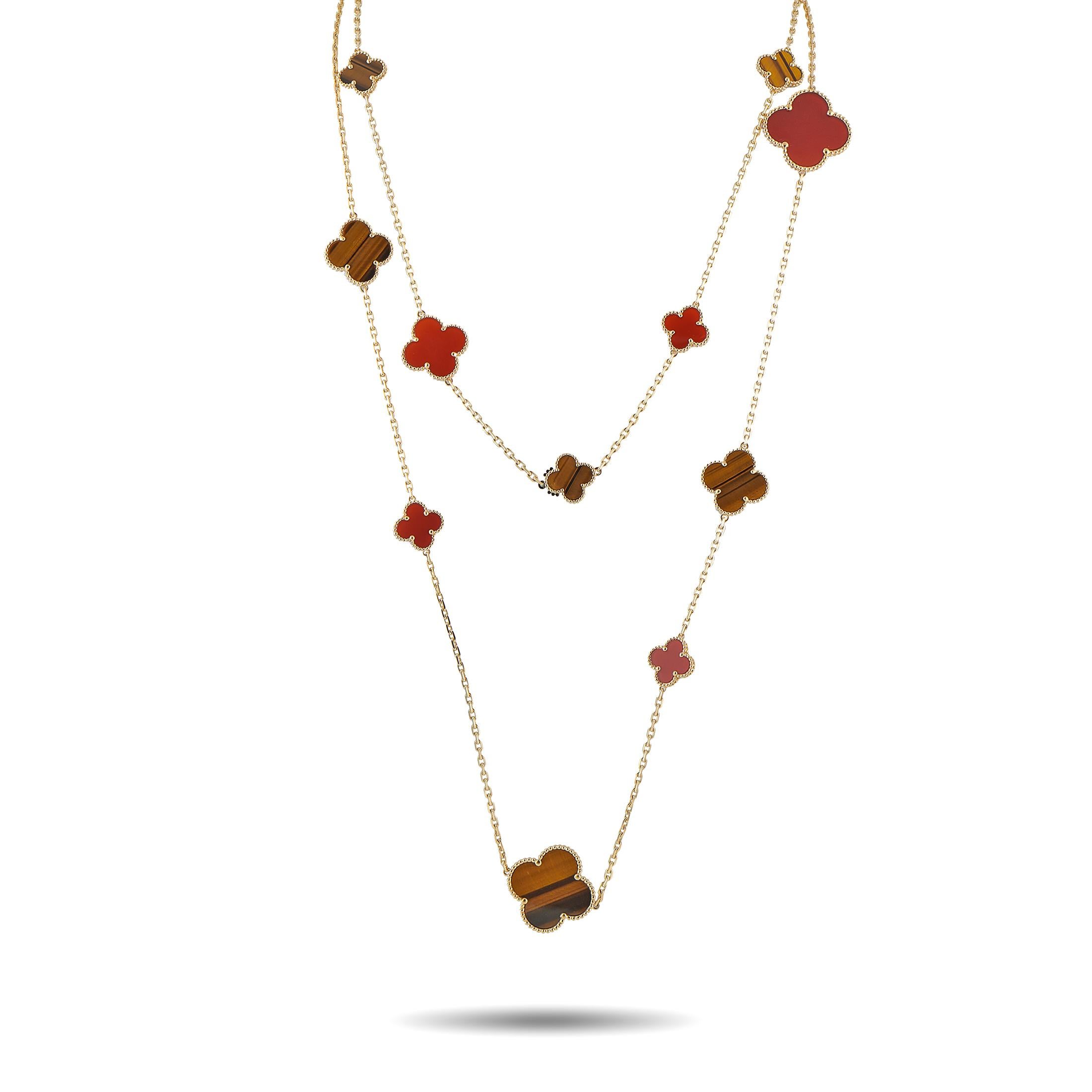 Van Cleef & Arpels Alhambra Carnelian Tiger's Eye 16-Motif Necklace VC21-110425 im Zustand „Hervorragend“ im Angebot in Southampton, PA