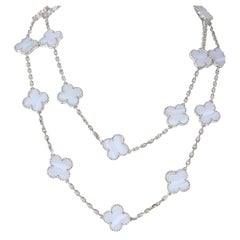 Van Cleef & Arpels Alhambra Chalcedony 20 Motif Necklace in 18k White Gold