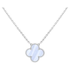 Van Cleef & Arpels Alhambra Chalcedony Pendant Necklace in 18k White Gold