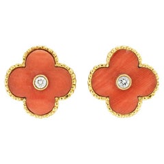 Van Cleef & Arpels Alhambra Koralle Diamant Gold Clip-On-Ohrringe
